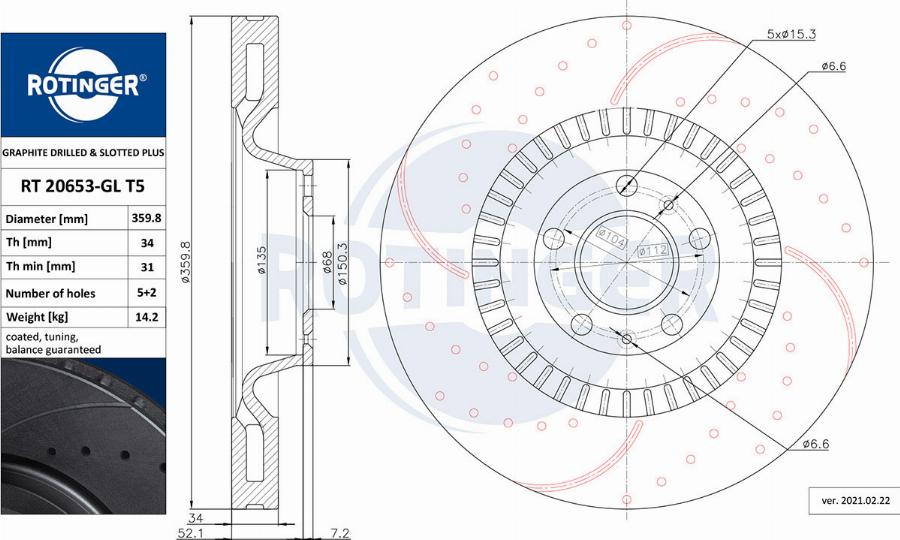 Rotinger RT 20653-GL T5 - Тормозной диск autospares.lv