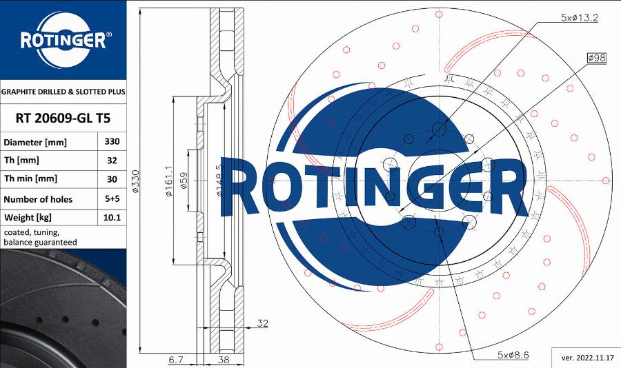 Rotinger RT 20609-GL T5 - Тормозной диск autospares.lv