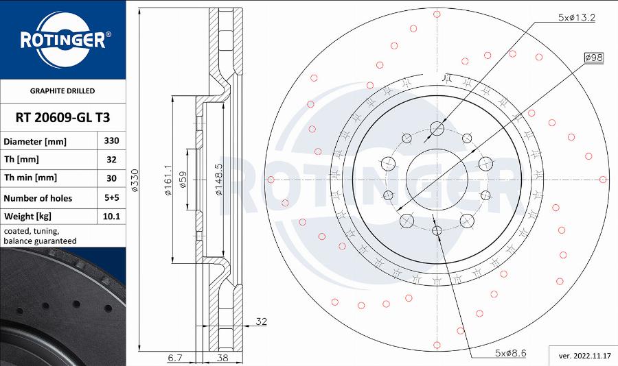 Rotinger RT 20609-GL T3 - Тормозной диск autospares.lv