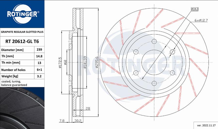 Rotinger RT 20612-GL T6 - Тормозной диск autospares.lv