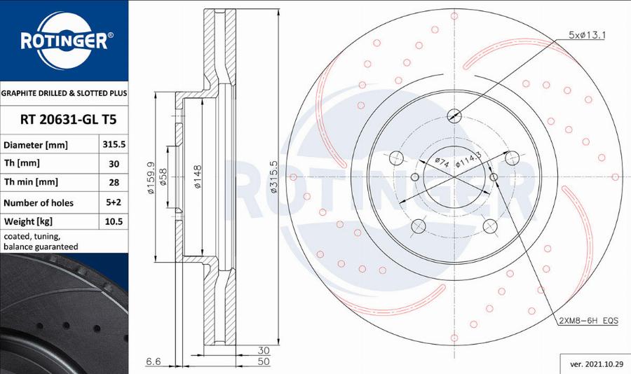 Rotinger RT 20631-GL T5 - Тормозной диск autospares.lv