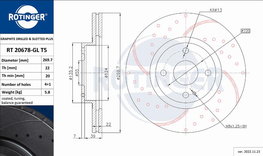 Rotinger RT 20678-GL T5 - Тормозной диск autospares.lv