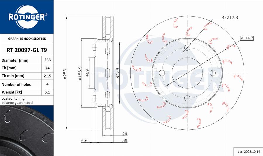 Rotinger RT 20097-GL T9 - Тормозной диск autospares.lv