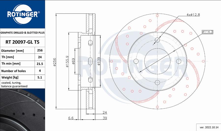 Rotinger RT 20097-GL T5 - Тормозной диск autospares.lv