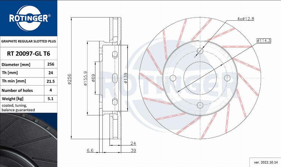 Rotinger RT 20097-GL T6 - Тормозной диск autospares.lv