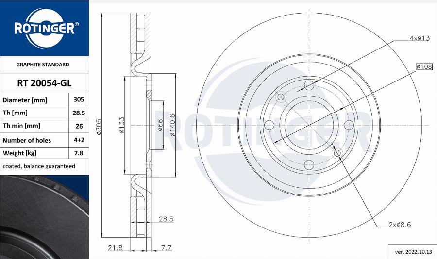 Rotinger RT 20054-GL - Тормозной диск autospares.lv