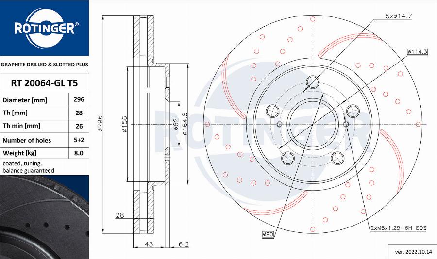 Rotinger RT 20064-GL T5 - Тормозной диск autospares.lv