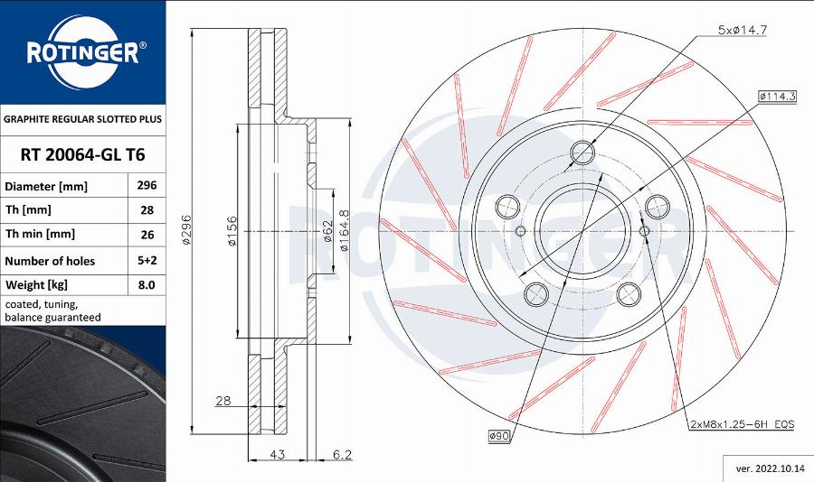 Rotinger RT 20064-GL T6 - Тормозной диск autospares.lv