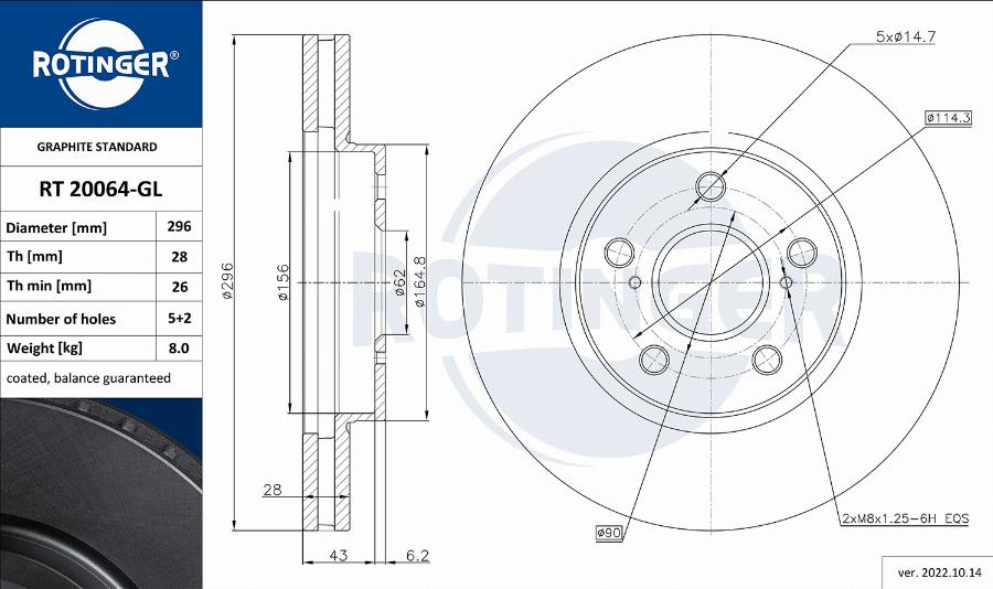 Rotinger RT 20064-GL - Тормозной диск autospares.lv