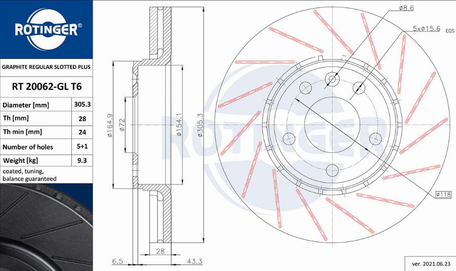 Rotinger RT 20062-GL T6 - Тормозной диск autospares.lv