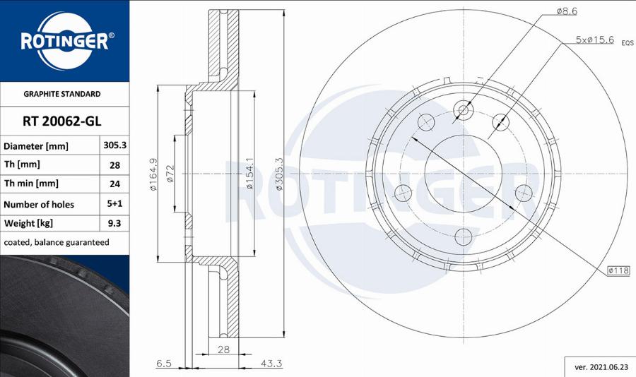 Rotinger RT 20062-GL - Тормозной диск autospares.lv