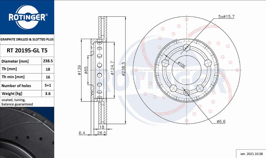 Rotinger RT 20195-GL T5 - Тормозной диск autospares.lv