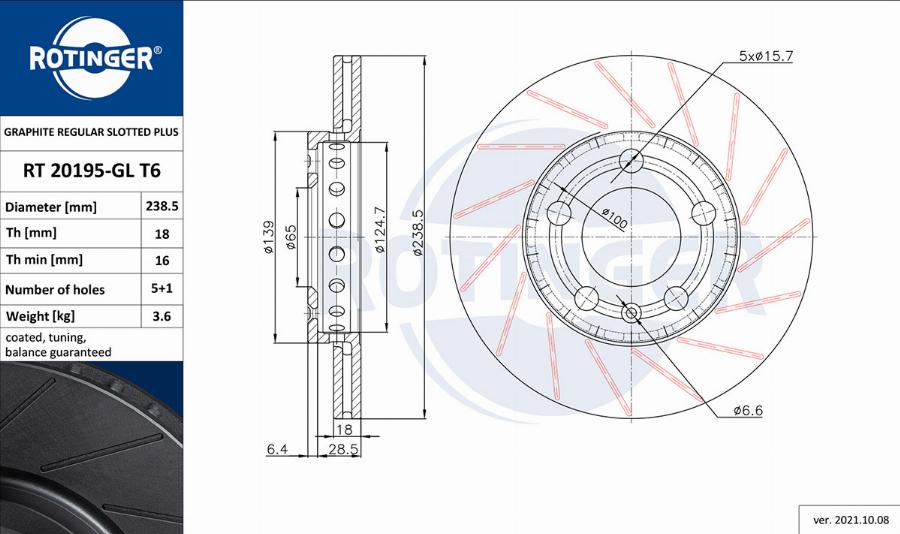 Rotinger RT 20195-GL T6 - Тормозной диск autospares.lv