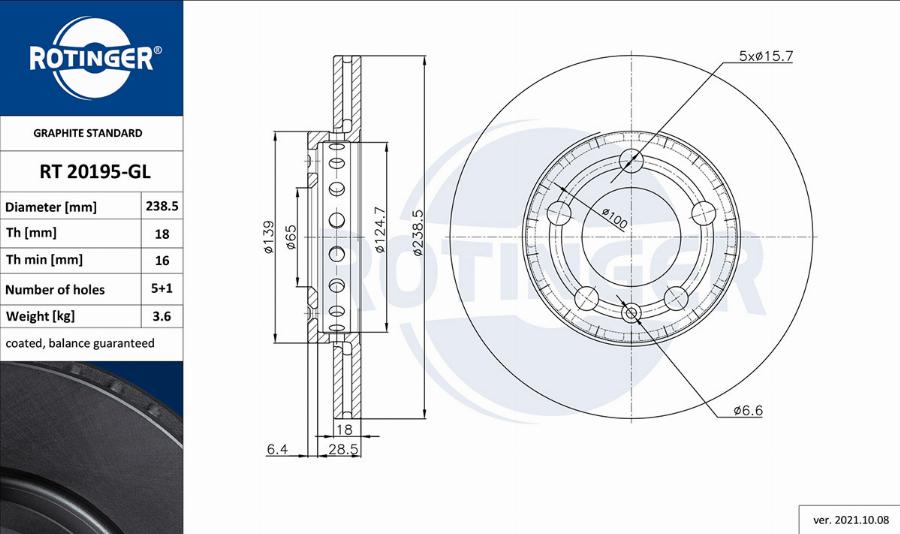 Rotinger RT 20195-GL - Тормозной диск autospares.lv