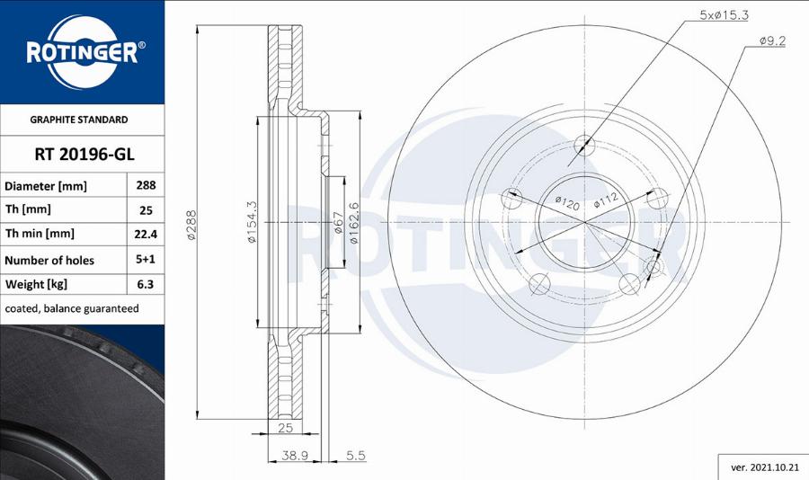 Rotinger RT 20196-GL - Тормозной диск autospares.lv