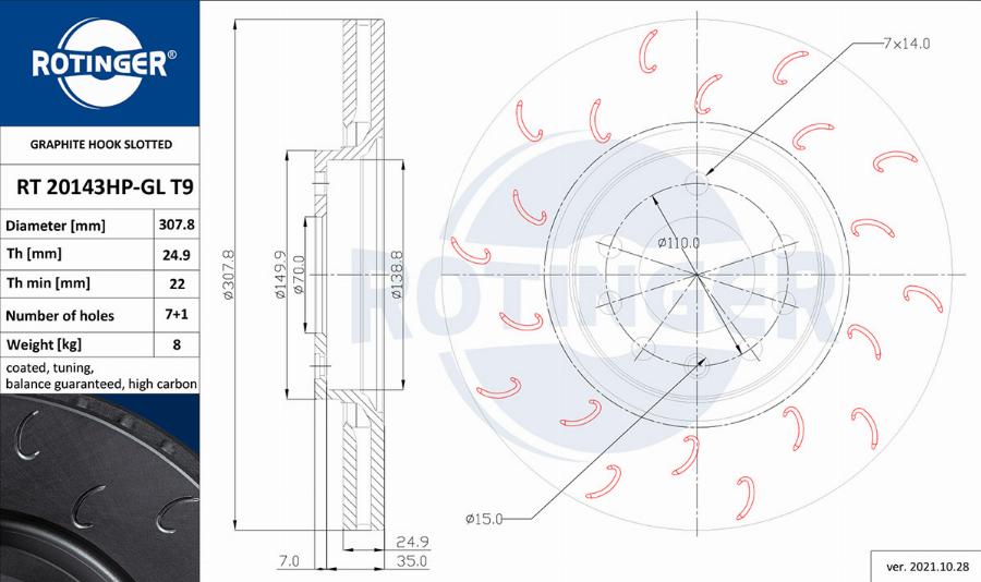 Rotinger RT 20143HP-GL T9 - Тормозной диск autospares.lv