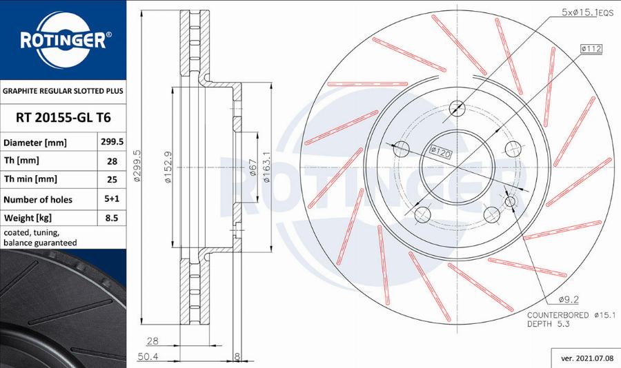 Rotinger RT 20155-GL T6 - Тормозной диск autospares.lv