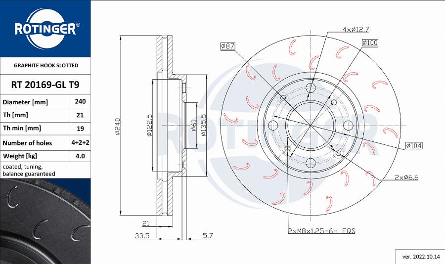 Rotinger RT 20169-GL T9 - Тормозной диск autospares.lv