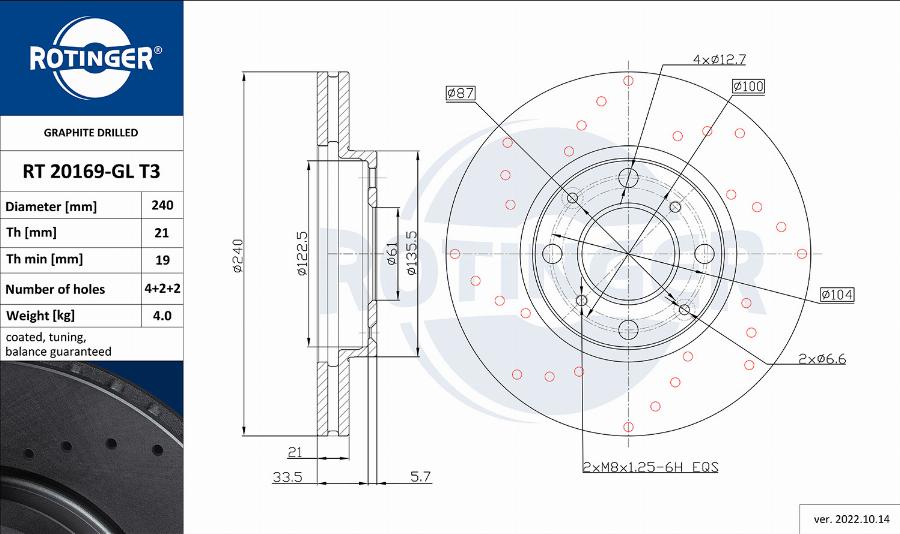 Rotinger RT 20169-GL T3 - Тормозной диск autospares.lv