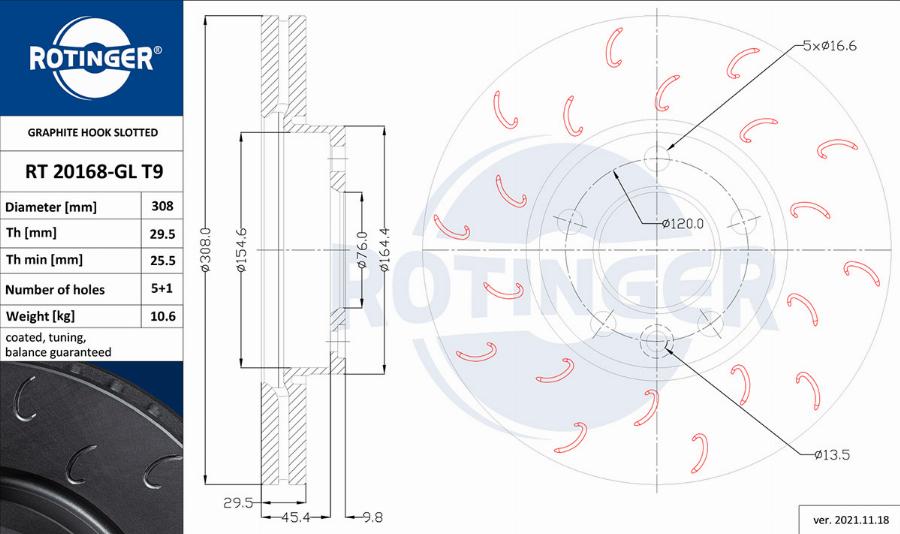 Rotinger RT 20168-GL T9 - Тормозной диск autospares.lv