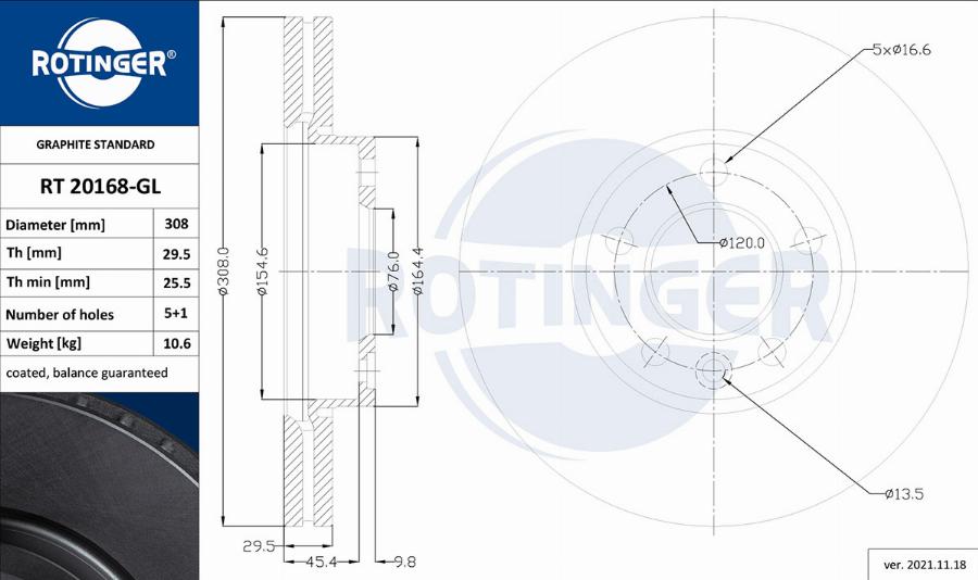 Rotinger RT 20168-GL - Тормозной диск autospares.lv