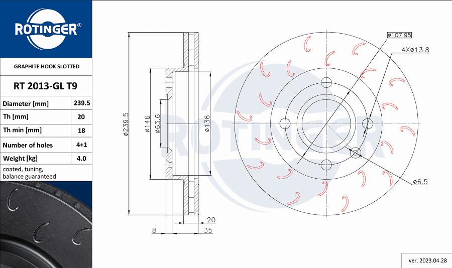 Rotinger RT 2013-GL T9 - Тормозной диск autospares.lv