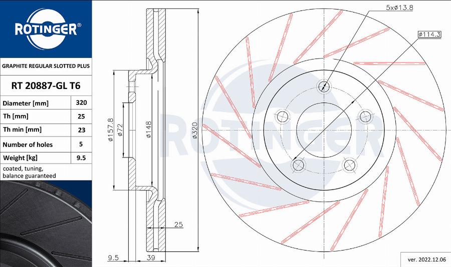 Rotinger RT 20887-GL T6 - Тормозной диск autospares.lv