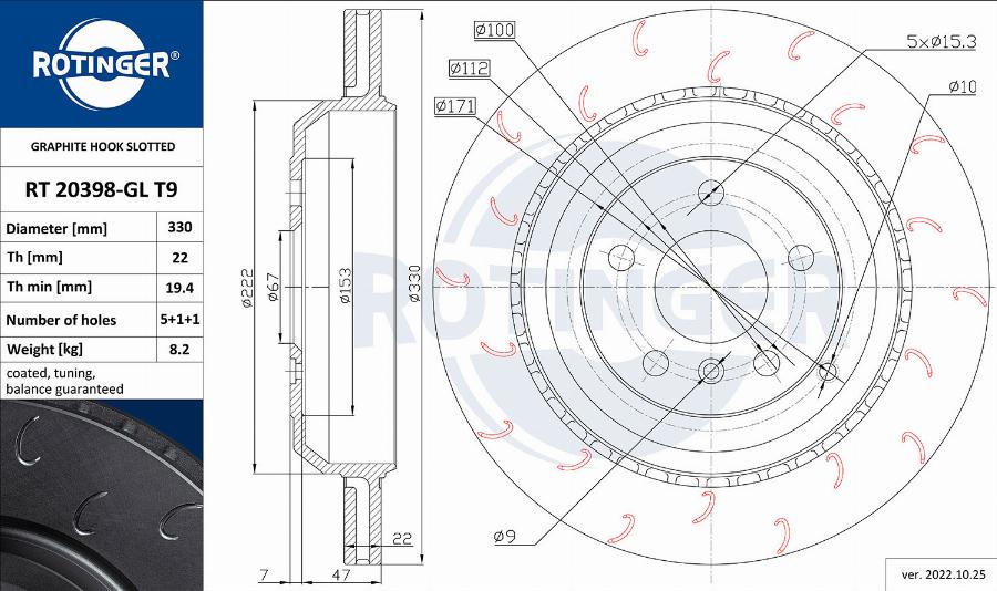 Rotinger RT 20398-GL T9 - Тормозной диск autospares.lv