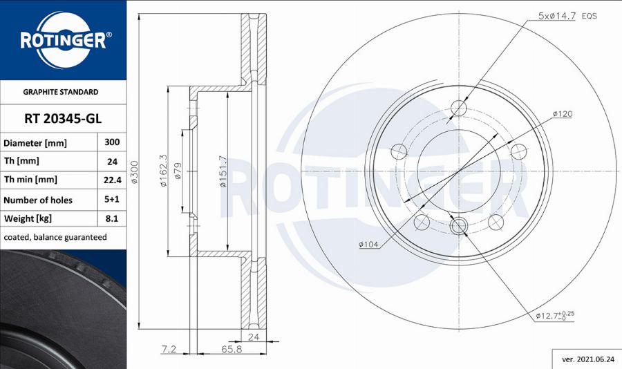 Rotinger RT 20345-GL - Тормозной диск autospares.lv