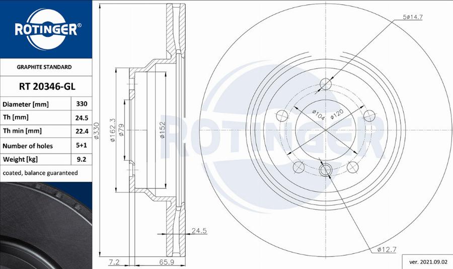 Rotinger RT 20346-GL - Тормозной диск autospares.lv