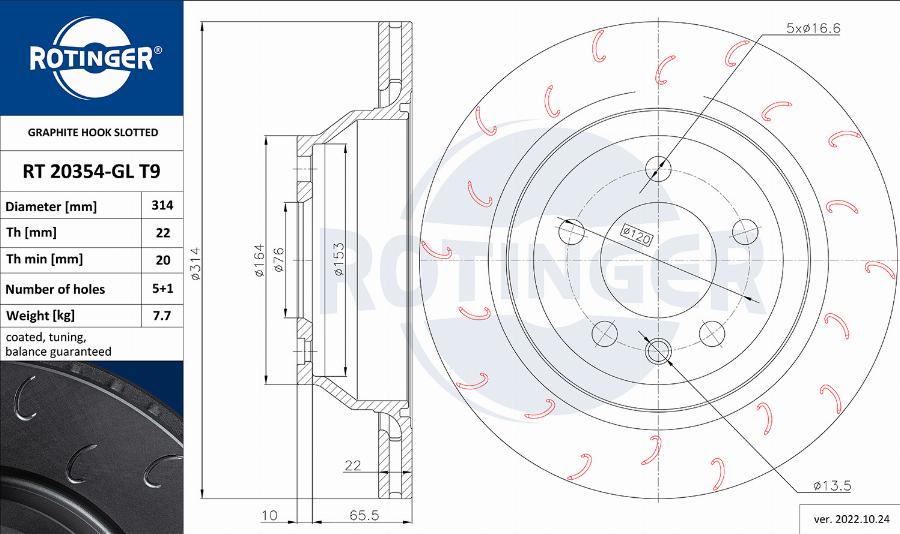 Rotinger RT 20354-GL T9 - Тормозной диск autospares.lv