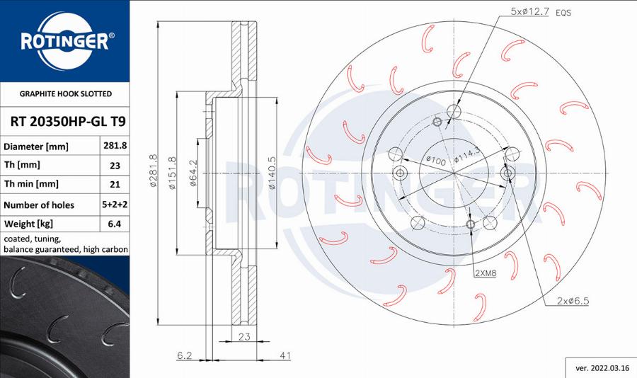 Rotinger RT 20350HP-GL T9 - Тормозной диск autospares.lv