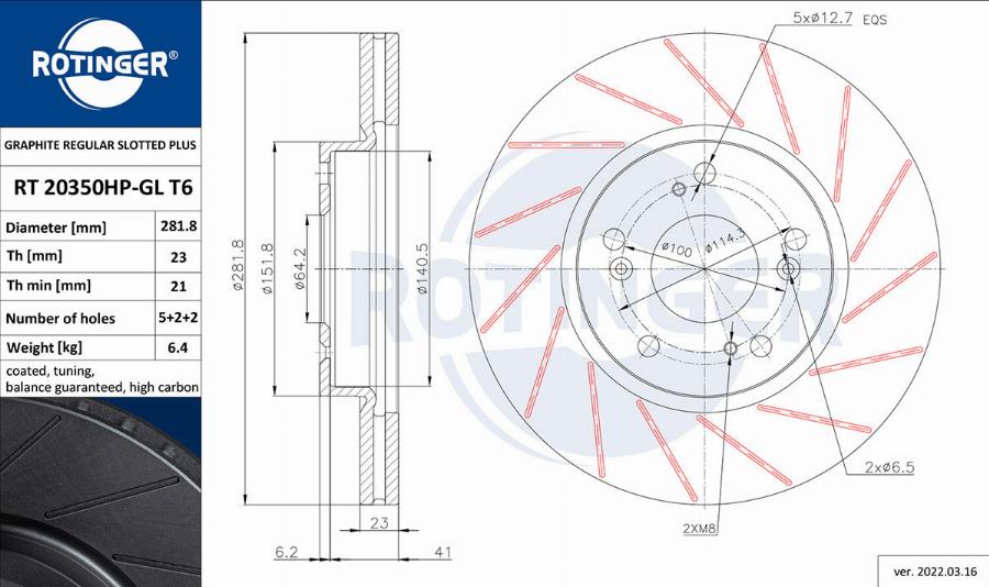 Rotinger RT 20350HP-GL T6 - Тормозной диск autospares.lv