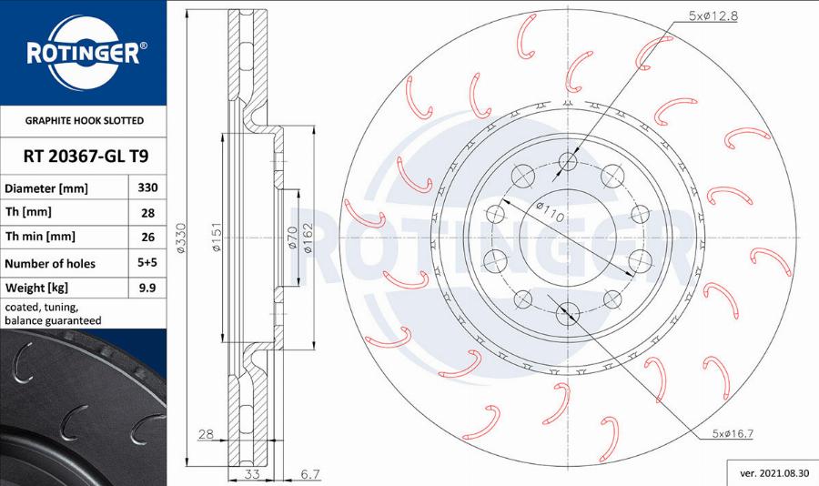 Rotinger RT 20367-GL T9 - Тормозной диск autospares.lv