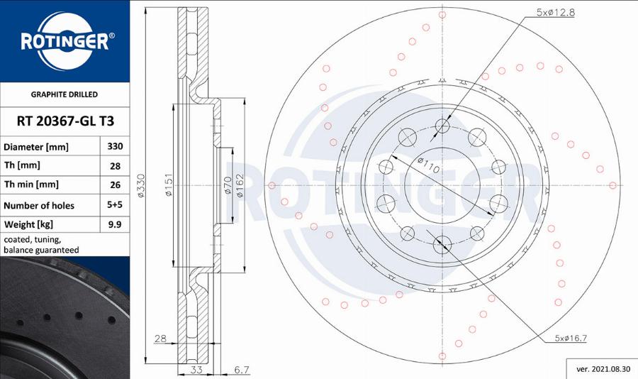 Rotinger RT 20367-GL T3 - Тормозной диск autospares.lv