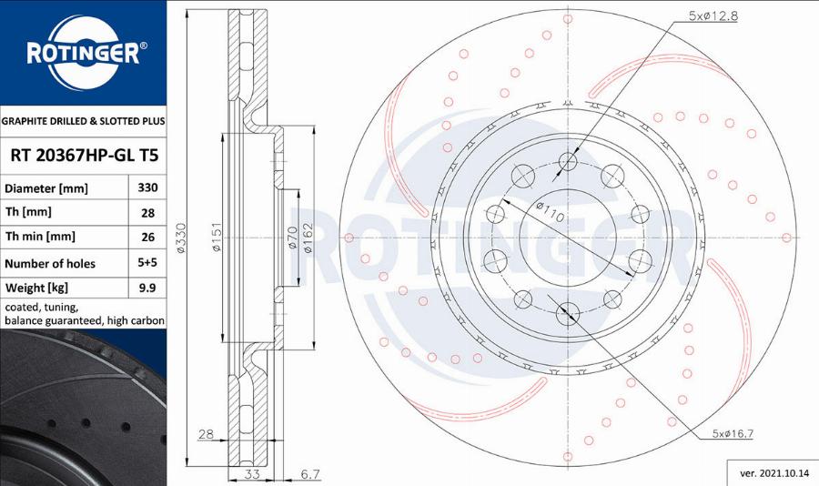 Rotinger RT 20367HP-GL T5 - Тормозной диск autospares.lv