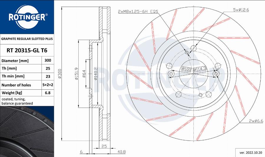 Rotinger RT 20315-GL T6 - Тормозной диск autospares.lv