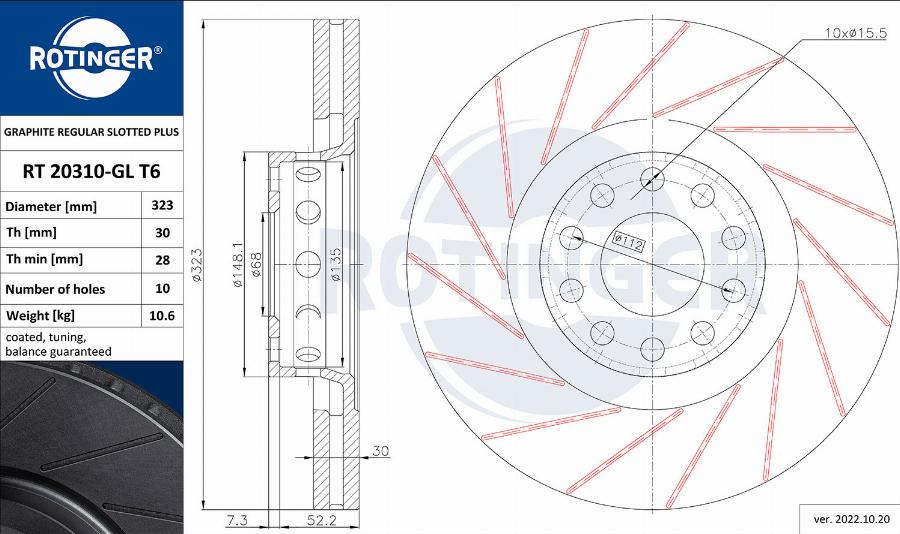 Rotinger RT 20310-GL T6 - Тормозной диск autospares.lv