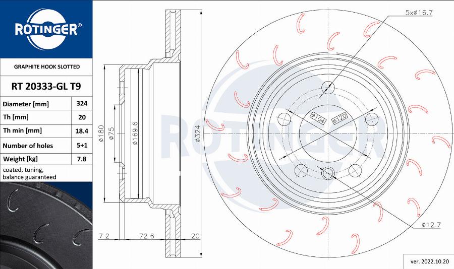 Rotinger RT 20333-GL T9 - Тормозной диск autospares.lv