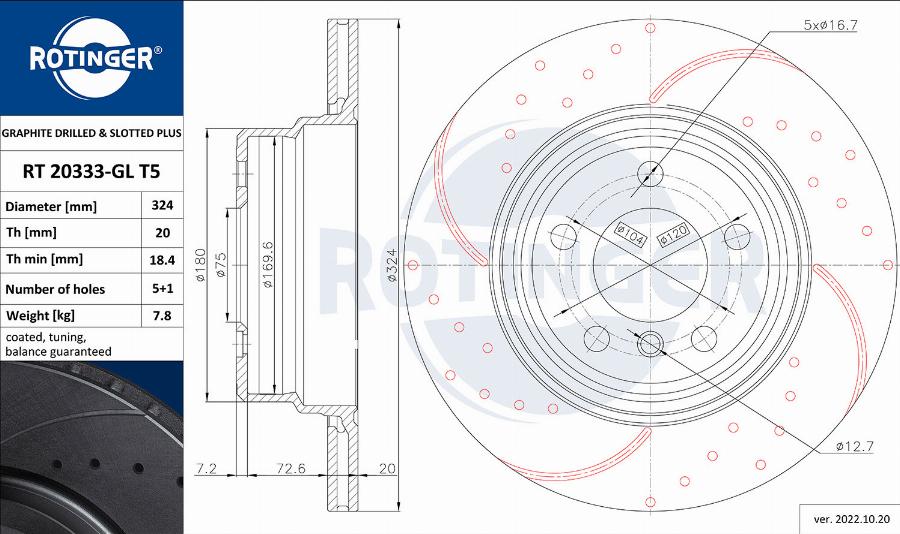 Rotinger RT 20333-GL T5 - Тормозной диск autospares.lv