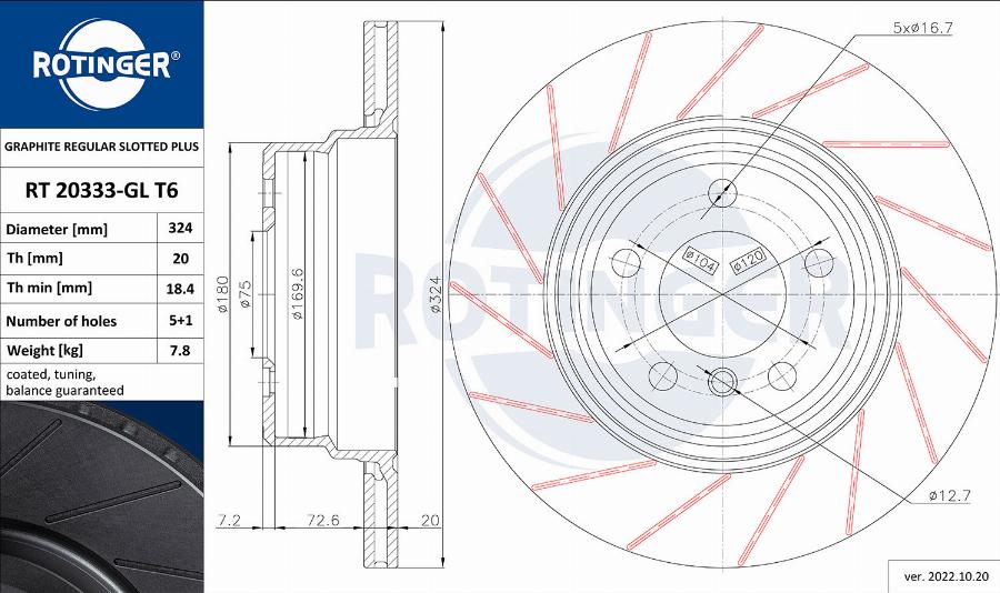 Rotinger RT 20333-GL T6 - Тормозной диск autospares.lv