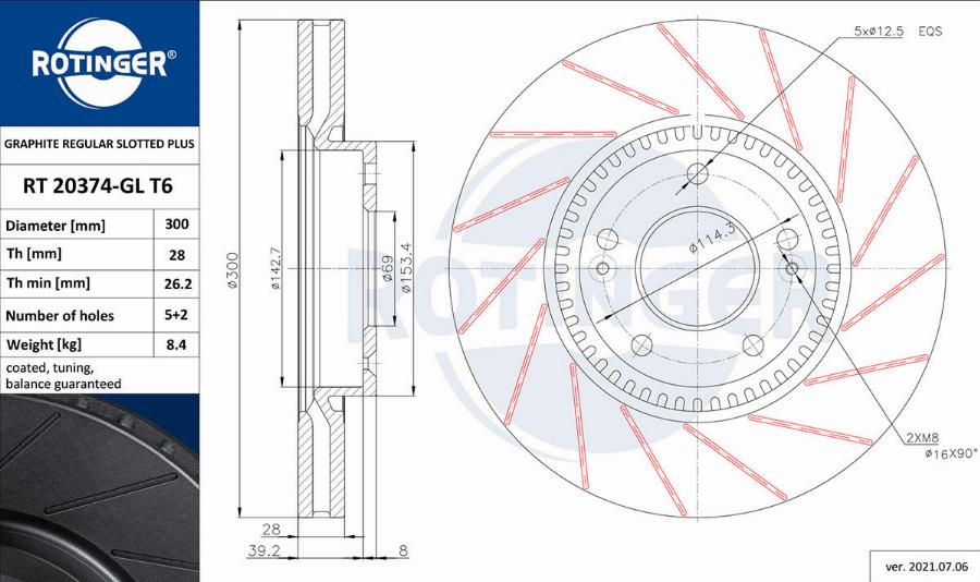 Rotinger RT 20374-GL T6 - Тормозной диск autospares.lv