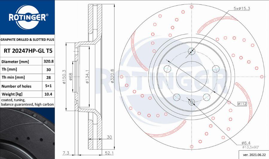 Rotinger RT 20247HP-GL T5 - Тормозной диск autospares.lv