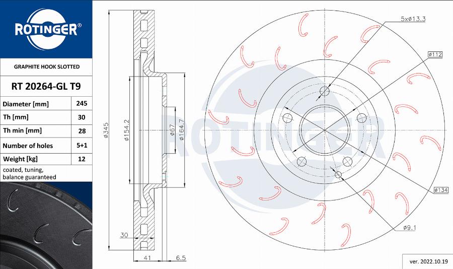 Rotinger RT 20264-GL T9 - Тормозной диск autospares.lv