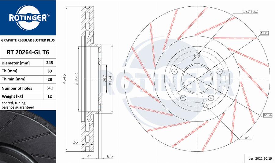 Rotinger RT 20264-GL T6 - Тормозной диск autospares.lv