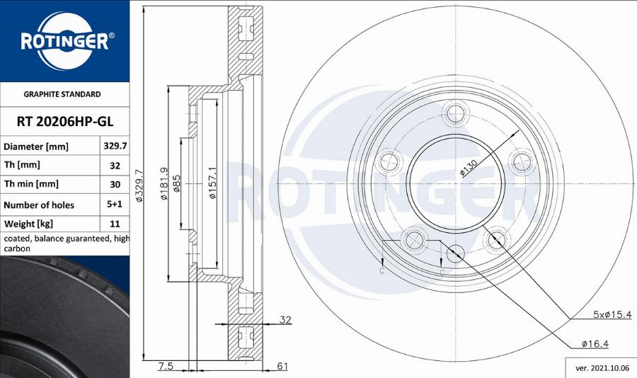 Rotinger RT 20206HP-GL - Тормозной диск autospares.lv