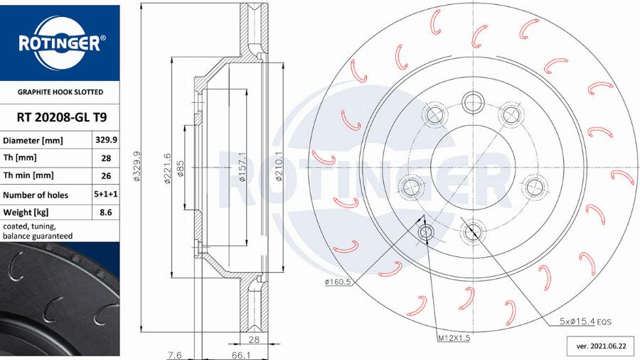 Rotinger RT 20208-GL T9 - Тормозной диск autospares.lv