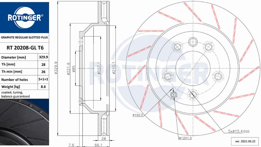 Rotinger RT 20208-GL T6 - Тормозной диск autospares.lv