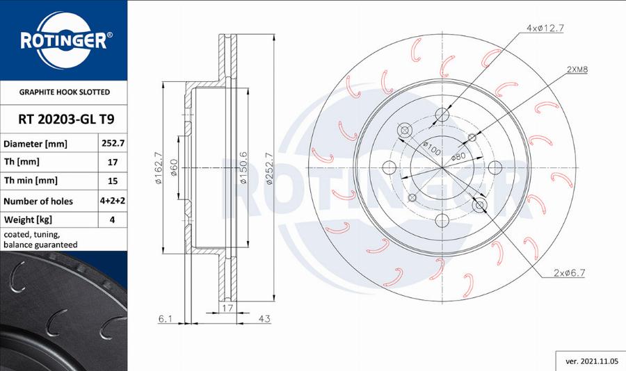 Rotinger RT 20203-GL T9 - Тормозной диск autospares.lv