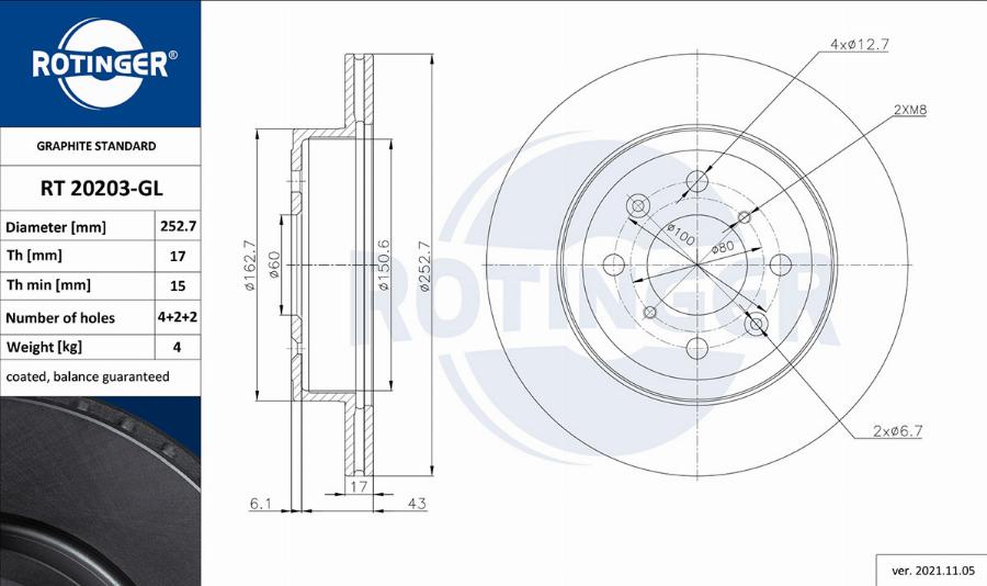 Rotinger RT 20203-GL - Тормозной диск autospares.lv